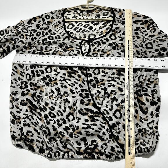 Torrid Blouse Womens Plus 1X Black Brown Leopard Semi Sheer Mature Office Casual - Picture 7 of 9